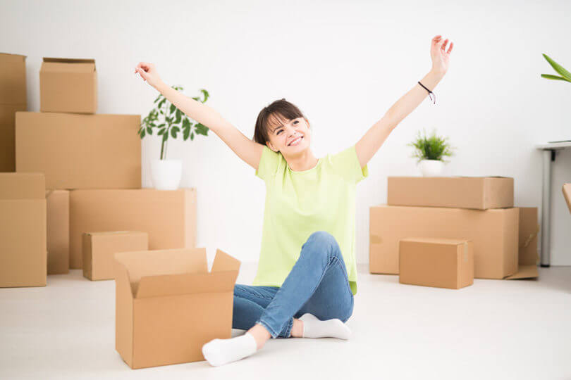 happy girl packing