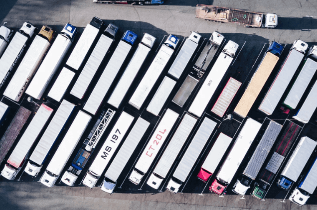 rows of trucks