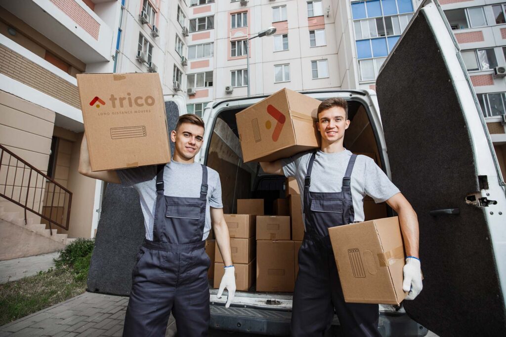 Trico Long Distance Movers carrying boxes
