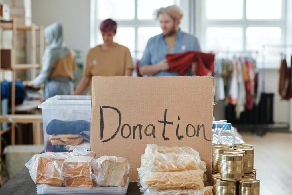 People giving stuff for donation  