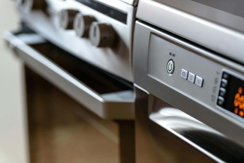 A view of gray stainless steel appliances